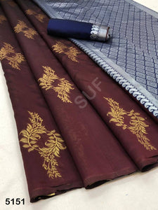 Lichi Silk Cotton Woven Saree with Contrast pallu and Blouse Piece
