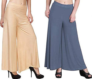 Women's Stretchy Lycra Wide Leg Palazzo Pants Pack Of 2