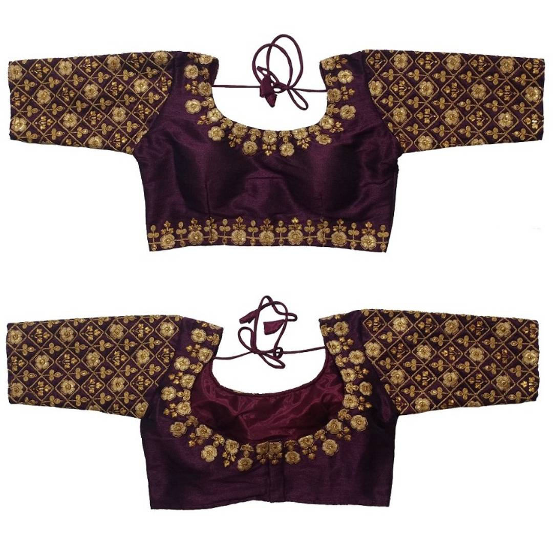 Women's Phantom Silk Wine Embroidered Stitch Blouse