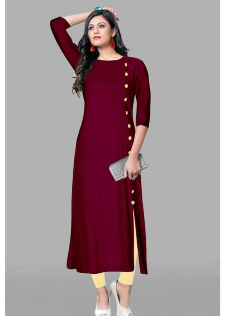 Stylish Rayon Solid 3/4 Sleeves Side Button Kurta For Women