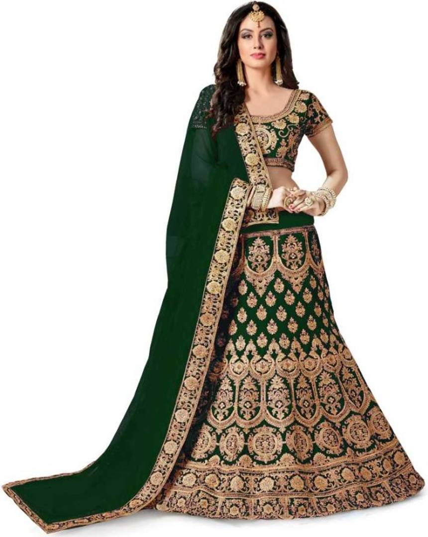 Embroidered Semi Stitched Lehenga, Choli and Dupatta Set