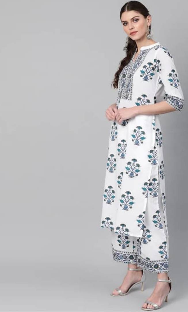 Stylish Rayon Printed Kurta With Palazzo With Dupatta Set