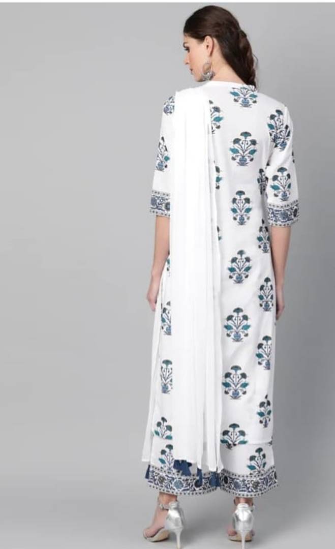 Stylish Rayon Printed Kurta With Palazzo With Dupatta Set