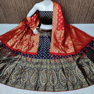 Stylish Brocade Lehenga With Choli And Banarasi Silk Dupatta Set