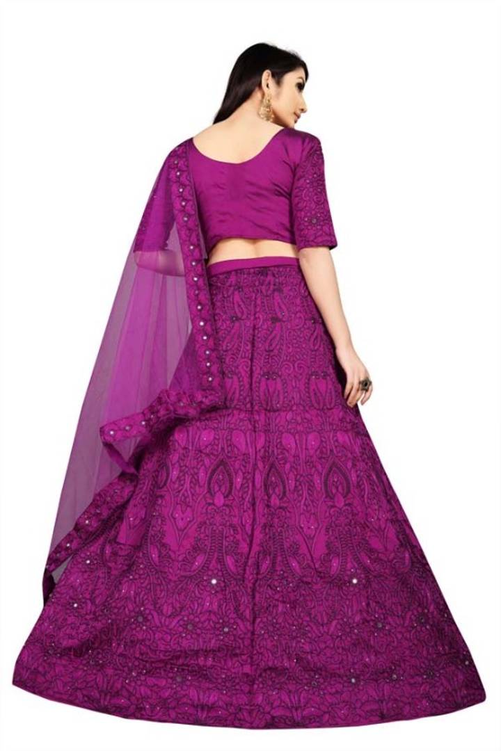Women's Purple Taffeta Silk Heavy Chain Embroidery Mirror And Stone Work Semi-Stitched Semi-Stitched Lehenga Choli