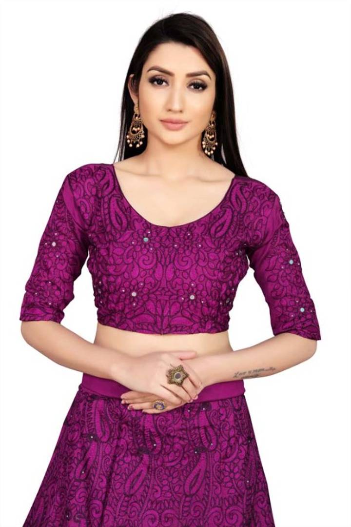Women's Purple Taffeta Silk Heavy Chain Embroidery Mirror And Stone Work Semi-Stitched Semi-Stitched Lehenga Choli