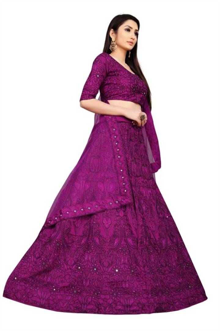 Women's Purple Tafeta Silk Heavy Chain Embroidery Mirror And Stone Work Semi-Stitched Semi-Stitched Lehenga Choli With Dupatta