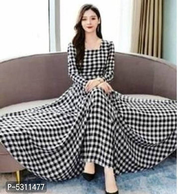 Alluring Black Crepe Checked Gown For Women