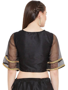 Women's Black Row Silk With Lace Back Open Readymade Designer Saree Lehenga Non Padded Blouse