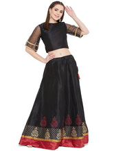Load image into Gallery viewer, Women&#39;s Black Row Silk With Lace Back Open Readymade Designer Saree Lehenga Non Padded Blouse