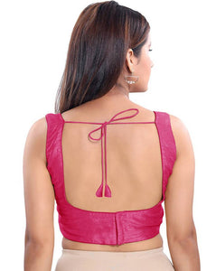 Women's Silk Back Closure Sleeve Less Round Neck Designer Saree Lehenga Readymade Padded Blouse