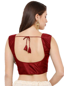 Women's Silk Front Open Sweet Heart Neck Designer Sleeveless Readymade Padded Blouse