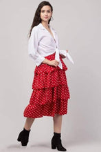 Load image into Gallery viewer, Elegant Red Poly Crepe Printed Dress with Solid Shrug For Women
