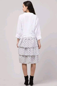 Elegant White Poly Crepe Printed Dress with Solid Shrug For Women