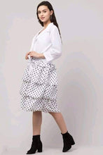 Load image into Gallery viewer, Elegant White Poly Crepe Printed Dress with Solid Shrug For Women