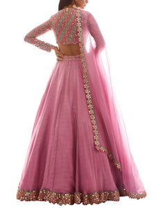 Women's Pink Silk  Semi-Stitched  Lehenga Choli
