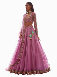 Women's Pink Silk  Semi-Stitched  Lehenga Choli