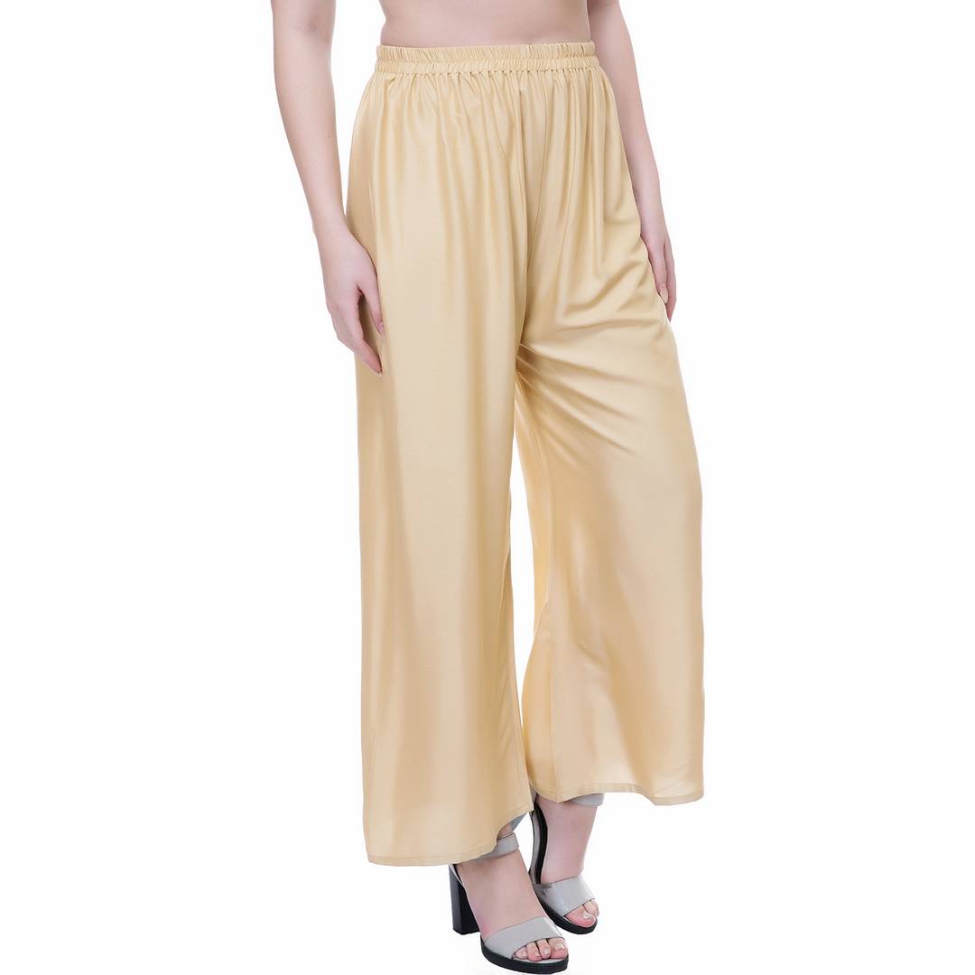 Reliable Beige Rayon Solid Palazzo For Women
