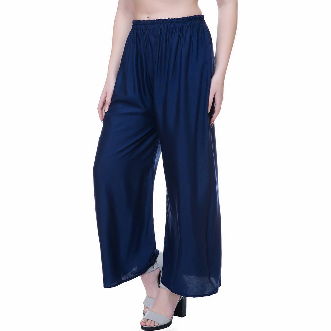 Reliable Blue Rayon Solid Palazzo For Women