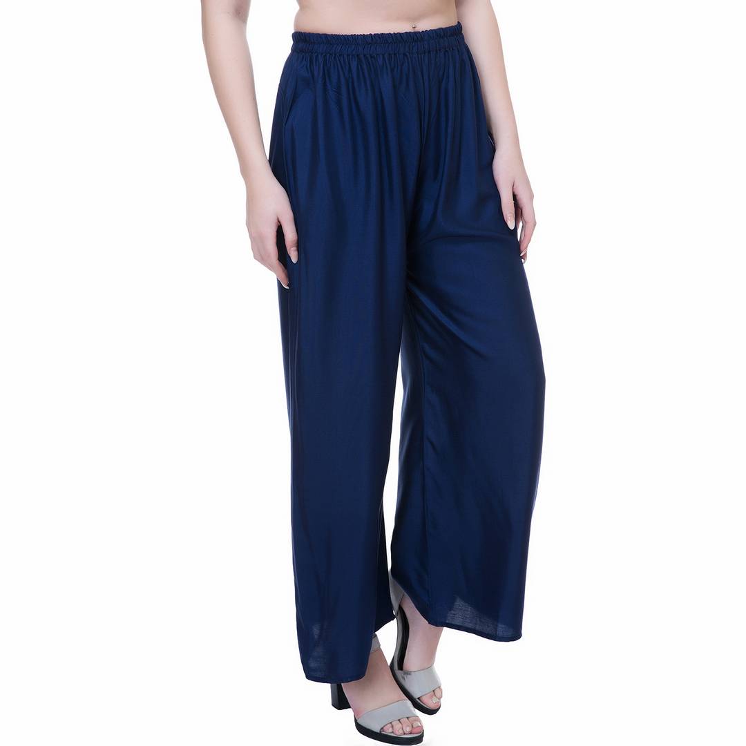 Reliable Blue Rayon Solid Palazzo For Women