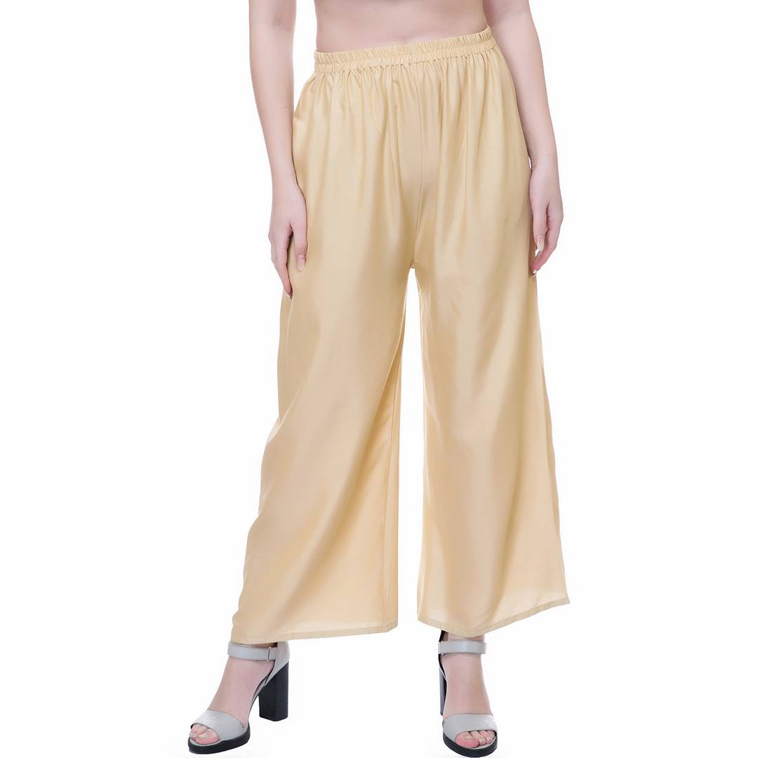 Reliable Beige Rayon Solid Palazzo For Women