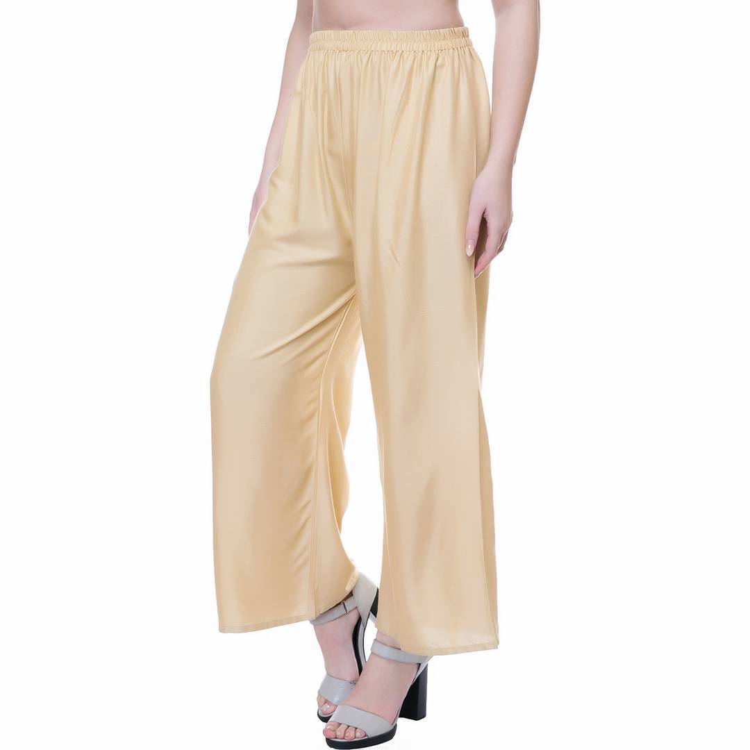 Reliable Beige Rayon Solid Palazzo For Women