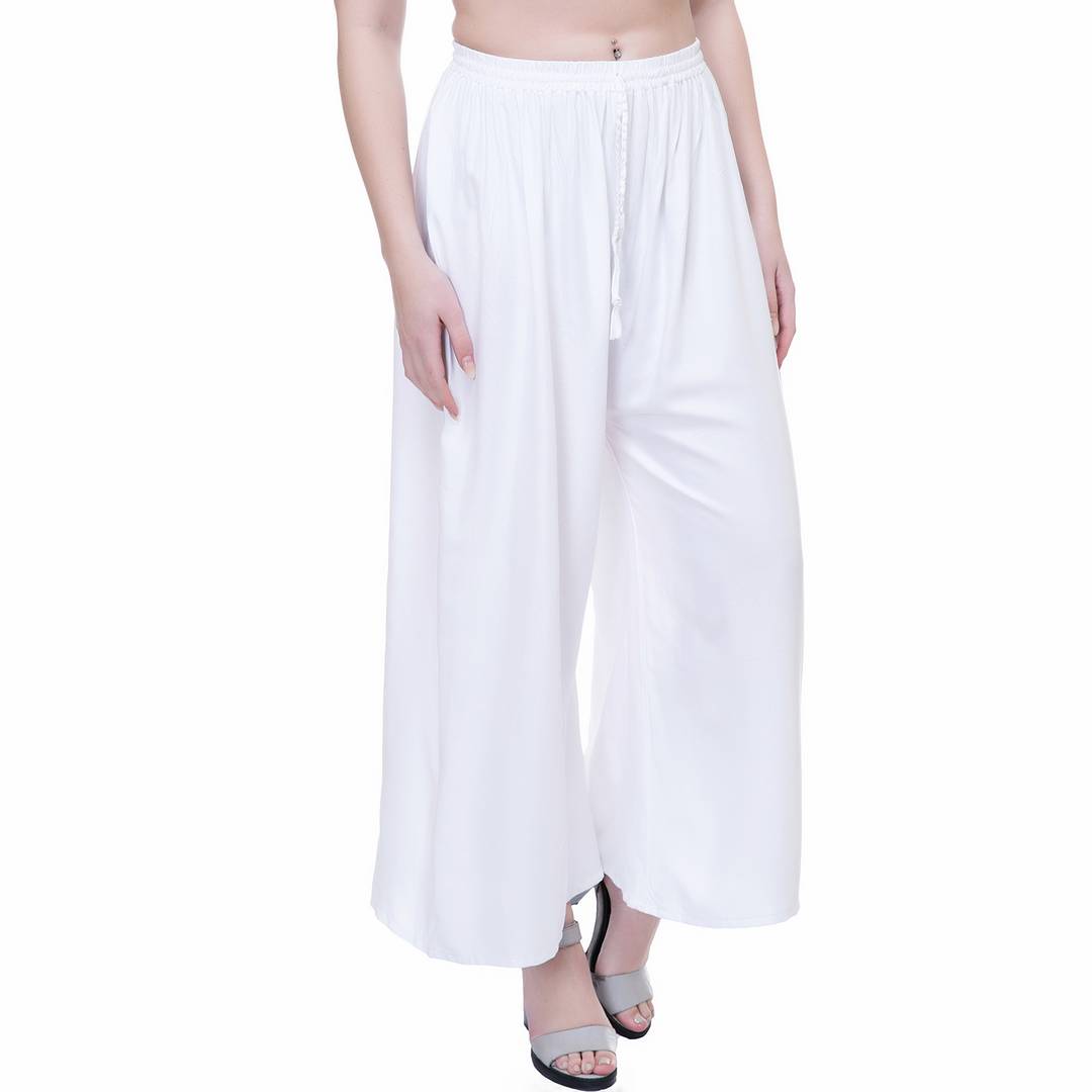 Reliable White Rayon Solid Palazzo For Women