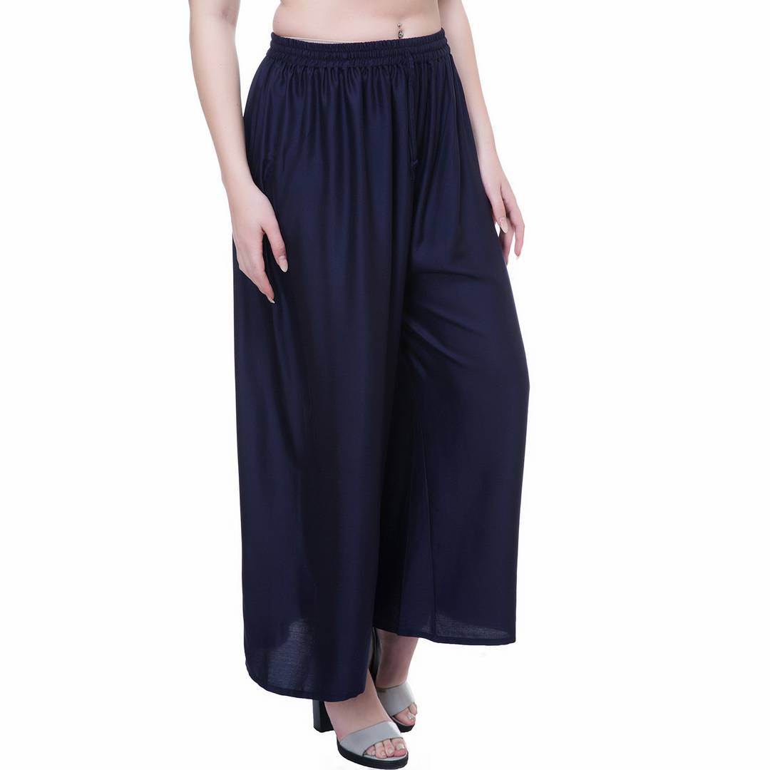 Reliable Blue Rayon Solid Palazzo For Women