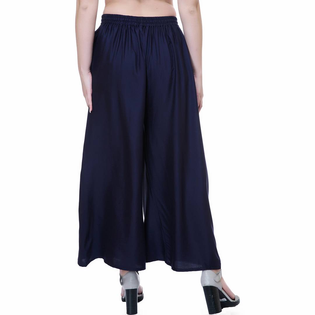 Reliable Blue Rayon Solid Palazzo For Women