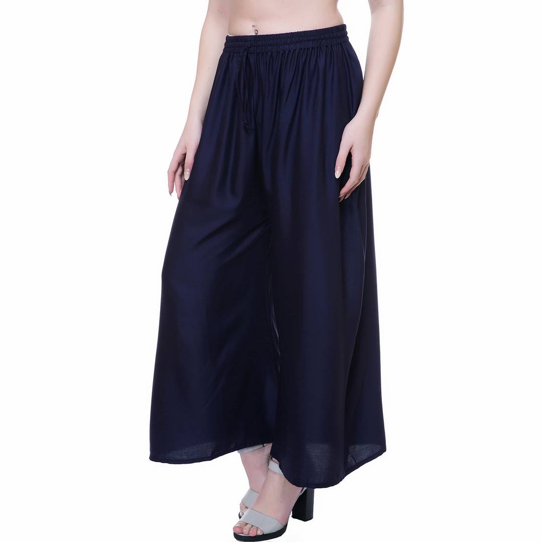 Reliable Blue Rayon Solid Palazzo For Women