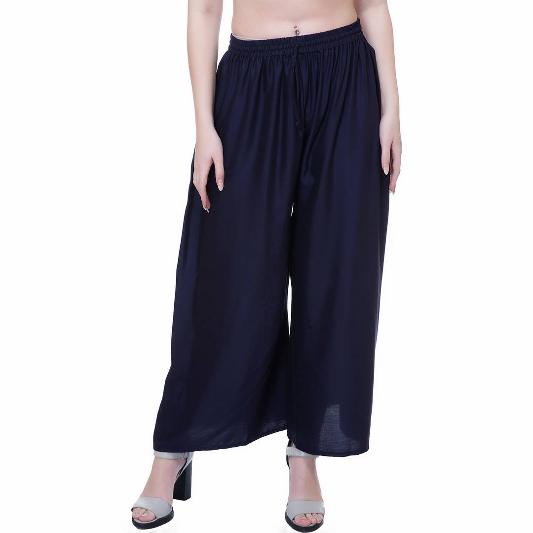 Reliable Blue Rayon Solid Palazzo For Women