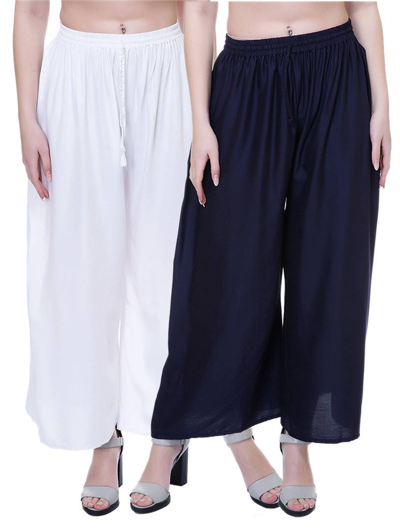 Reliable Multicoloured Rayon Solid Palazzo For Women- Pack Of 2