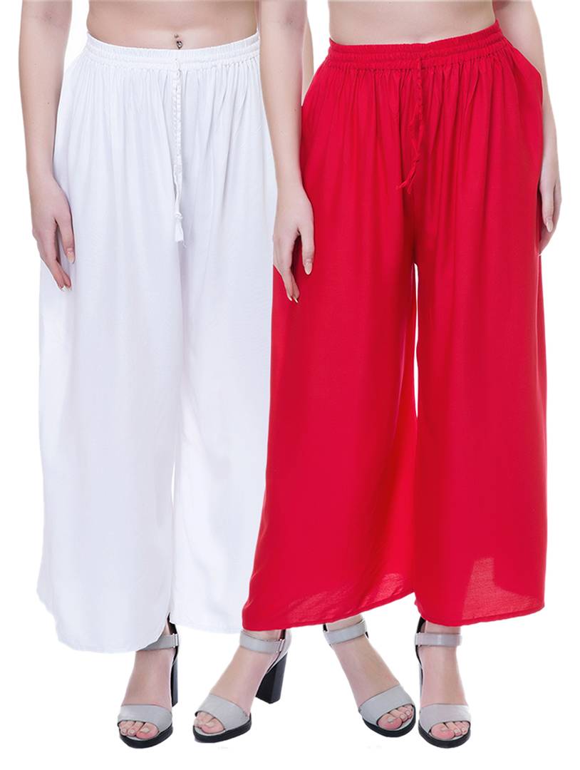 Reliable Multicoloured Rayon Solid Palazzo For Women- Pack Of 2