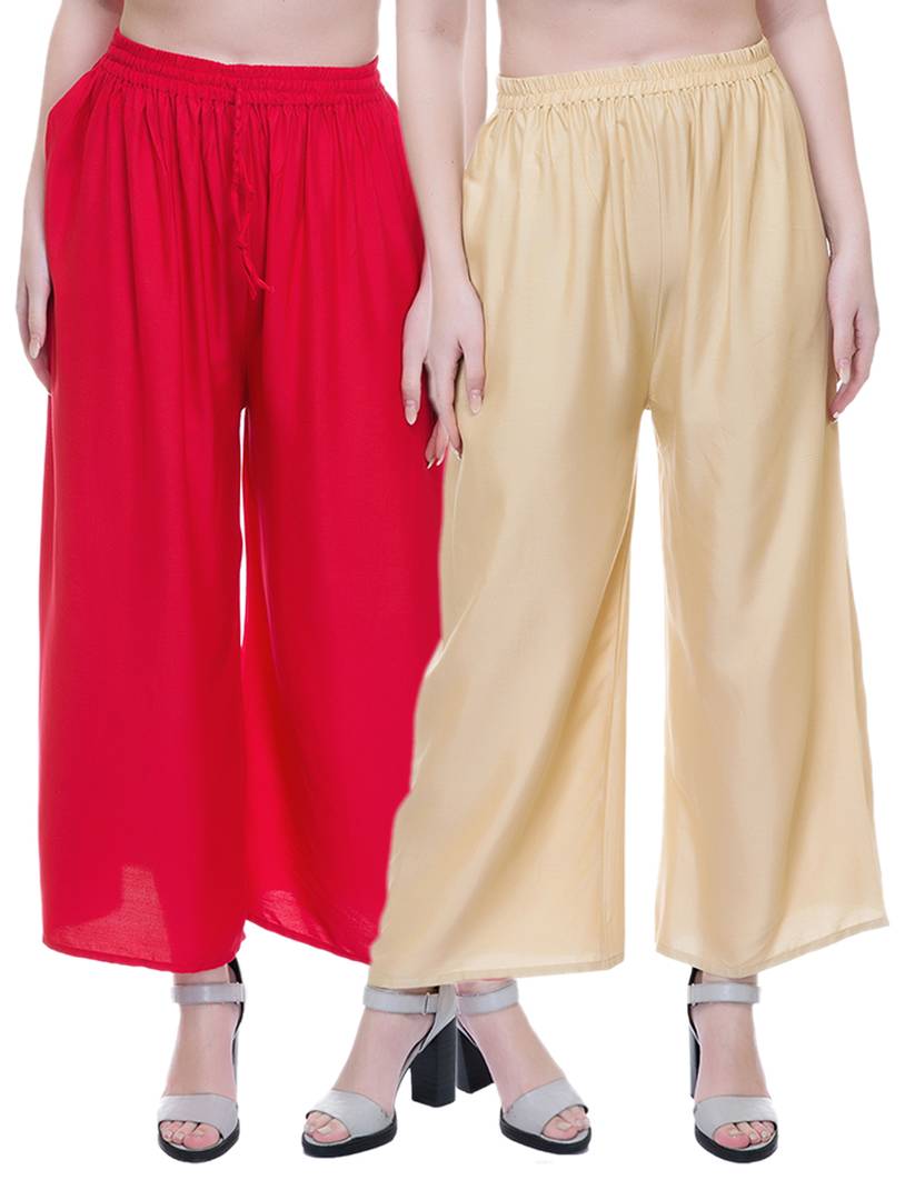 Reliable Multicoloured Rayon Solid Palazzo For Women- Pack Of 2