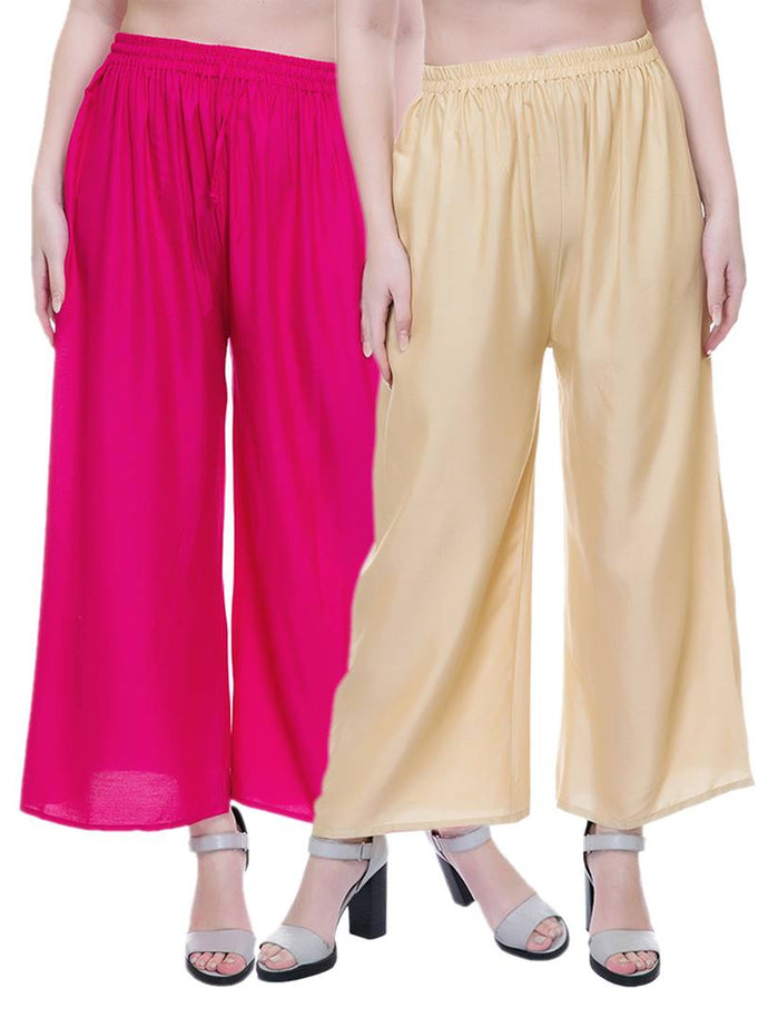 Reliable Multicoloured Rayon Solid Palazzo For Women- Pack Of 2