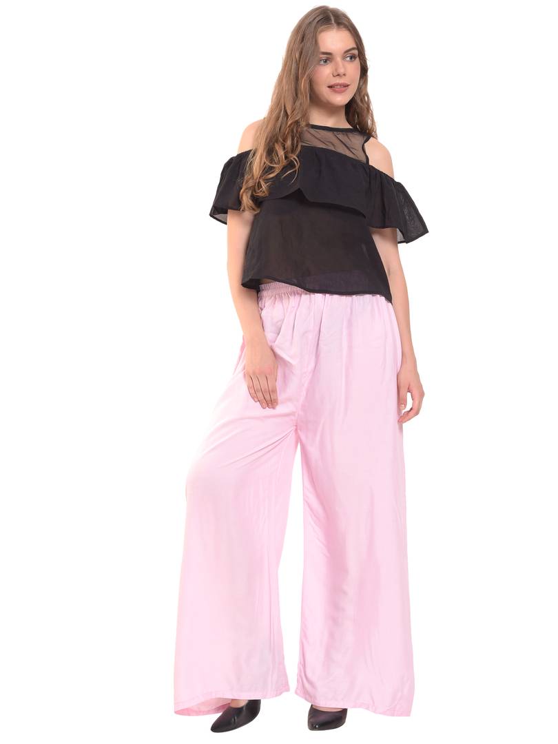 Reliable Pink Rayon Solid Palazzo For Women