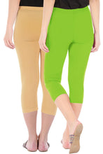 Load image into Gallery viewer, Combo Pack Of 2 Skinny Fit 3/4 Capris Leggings For Women Dark Skin Merin Green