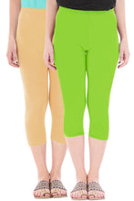 Load image into Gallery viewer, Combo Pack Of 2 Skinny Fit 3/4 Capris Leggings For Women Dark Skin Merin Green