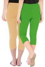 Load image into Gallery viewer, Combo Pack Of 2 Skinny Fit 3/4 Capris Leggings For Women Dark Skin Parrot Green