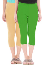Load image into Gallery viewer, Combo Pack Of 2 Skinny Fit 3/4 Capris Leggings For Women Dark Skin Parrot Green
