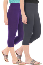 Load image into Gallery viewer, Combo Pack Of 2 Skinny Fit 3/4 Capris Leggings For Women Purple Grey