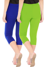 Load image into Gallery viewer, Combo Pack Of 2 Skinny Fit 3/4 Capris Leggings For Women Royal Blue Merin Green