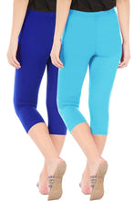 Load image into Gallery viewer, Combo Pack Of 2 Skinny Fit 3/4 Capris Leggings For Women Royal Blue Sky Blue