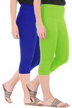 Load image into Gallery viewer, Combo Pack Of 2 Skinny Fit 3/4 Capris Leggings For Women Royal Blue Merin Green