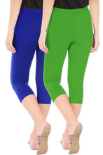 Load image into Gallery viewer, Combo Pack Of 2 Skinny Fit 3/4 Capris Leggings For Women Royal Blue Parrot Green