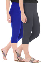 Load image into Gallery viewer, Combo Pack Of 2 Skinny Fit 3/4 Capris Leggings For Women Royal Blue Grey