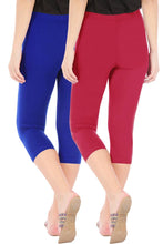 Load image into Gallery viewer, Combo Pack Of 2 Skinny Fit 3/4 Capris Leggings For Women Royal Blue Tomato Red