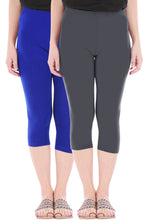 Load image into Gallery viewer, Combo Pack Of 2 Skinny Fit 3/4 Capris Leggings For Women Royal Blue Grey