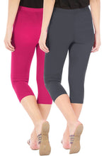 Load image into Gallery viewer, Alluring Combo Pack of 2 Skinny Fit 3/4 Capris Leggings for Women  Rani Pink Grey