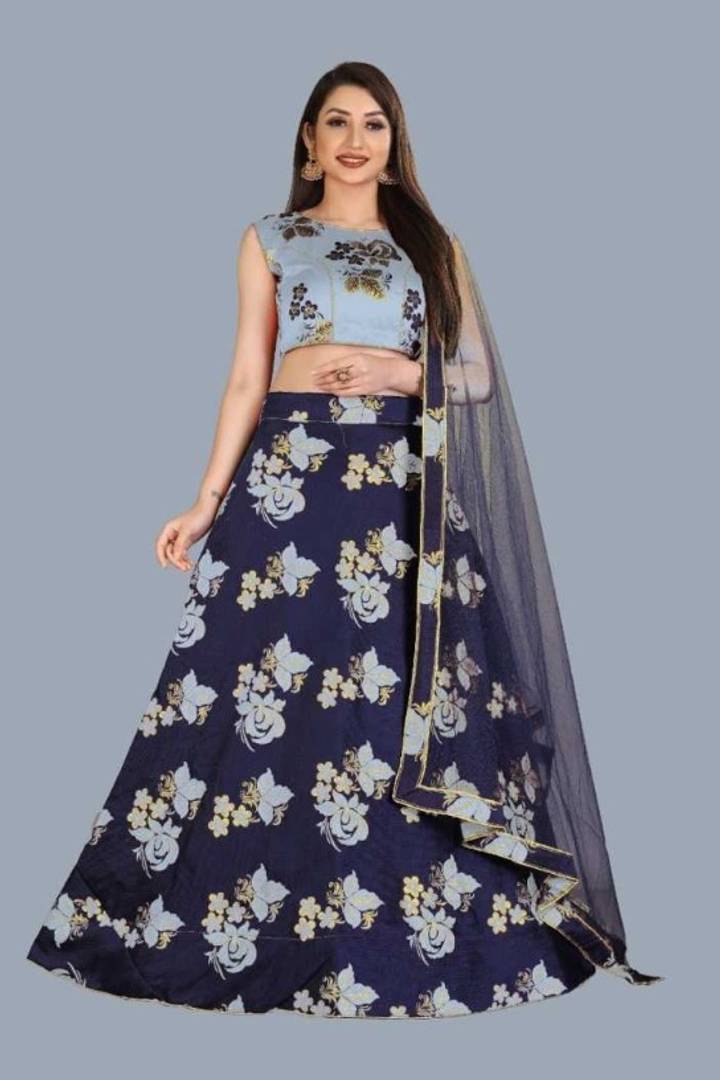 Elegant Grey Printed Semi Stitched Women Lehenga And Unstitched Blouse with Dupatta